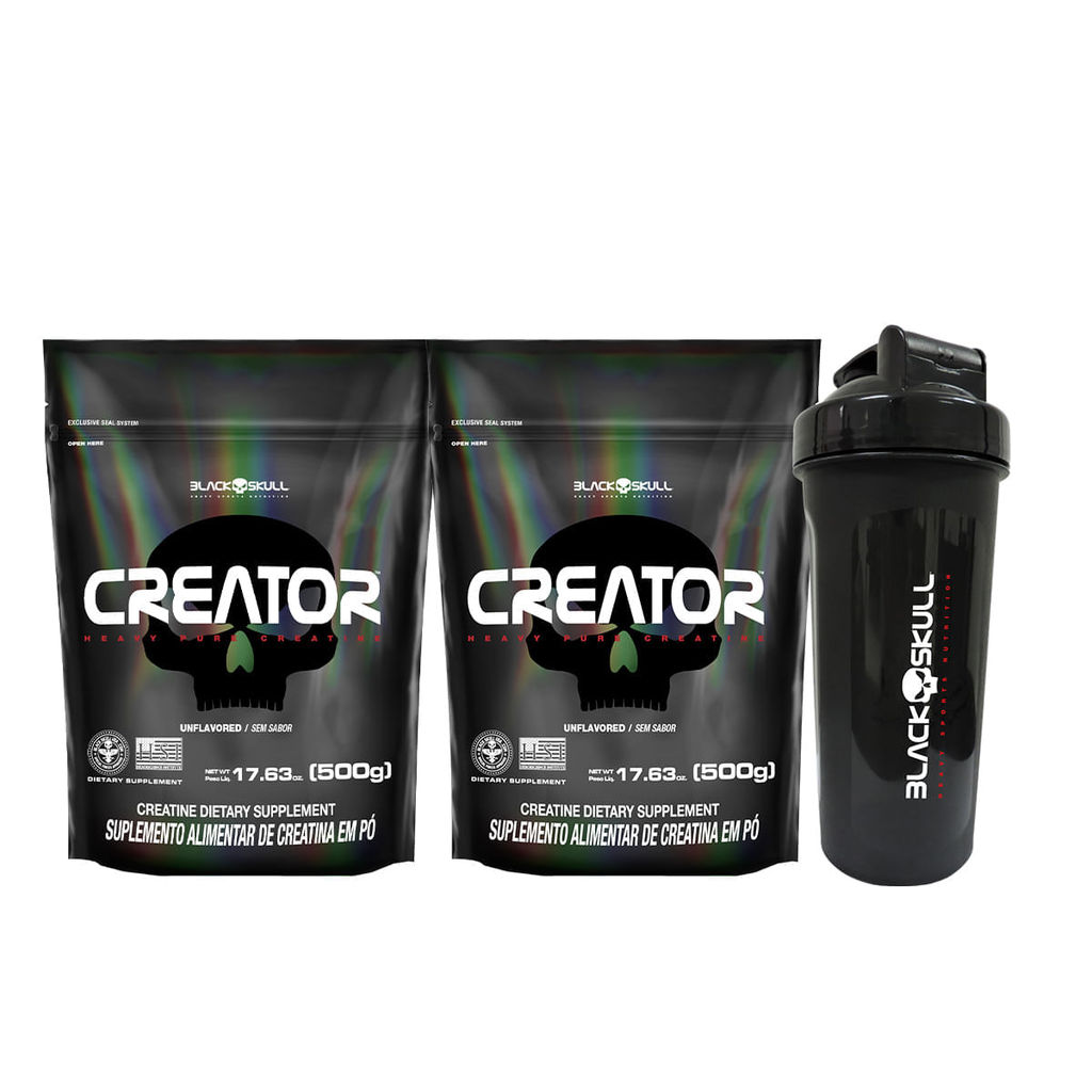 Kit 2x Creatina Creator 500g + Coqueteleira - Black Skull