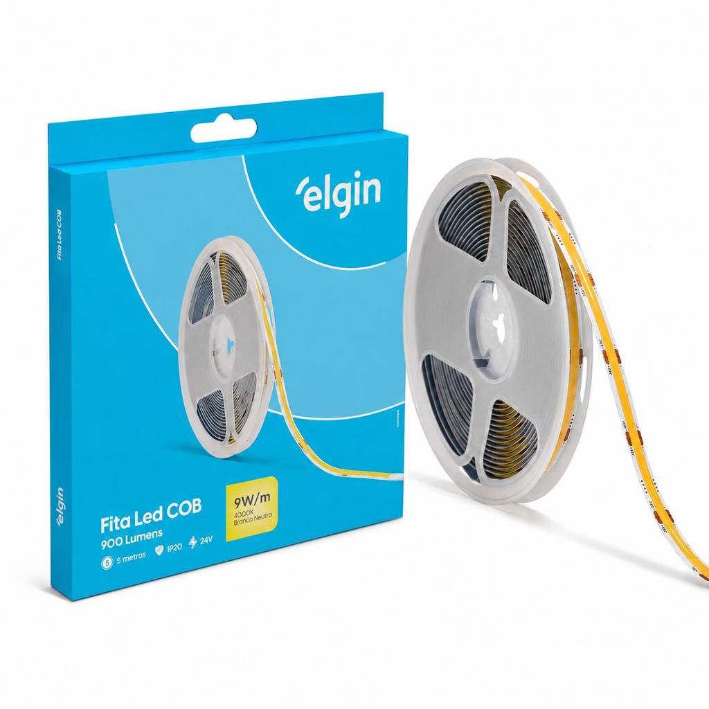 Fita LED COB Elgin 5m 24V 9W Luz 3000K 4000K 6500K