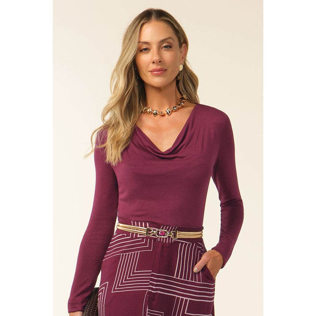Blusa Longa Feminina Decote Degagê Marialícia Bordô