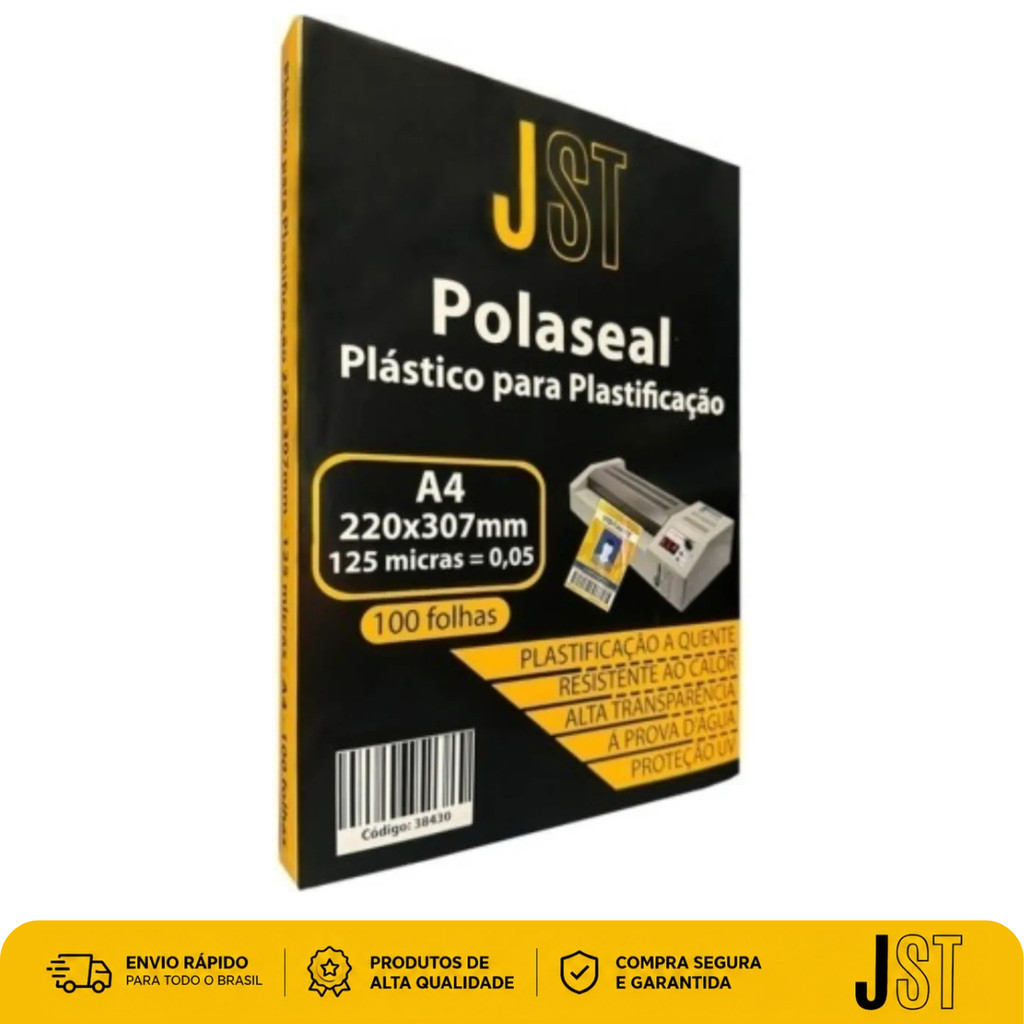 Plástico Plastificação A4 Polaseal 125 Micras JST 100 Folhas 220x307mm