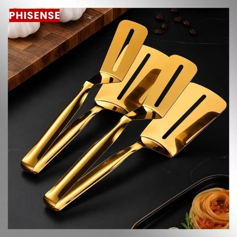 Kit 2 Pegadores De Cozinha Inox Dourado Para Salada Churrasco Massa Pinça Multiuso