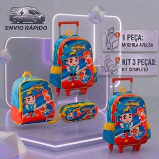 Kit Mochila + Estojo + Lancheira Os Aventureiros Luccas Neto Infantil Original Escolar com Rodinhas Reforçada