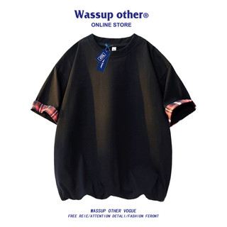 WASSUP OUTRO Americano Na Moda Em Torno Do Pescoço De Manga Curta Camiseta Masculina Verão Ruffian Bonito Sedoso Solto T