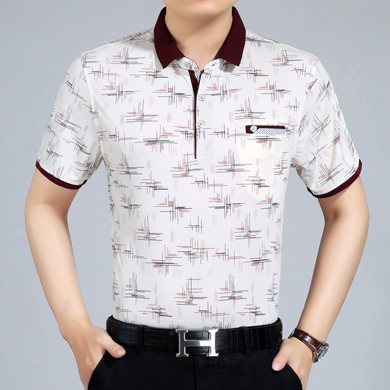 Camisa POLO masculina estampada de seda gelada manga curta cxzfhg98br20260920