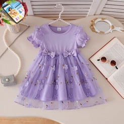 Vestido Bebê Menina Roxo Tule 6 Meses a 3 Anos Princesa Florido Laço Festa Aniversário Batizado Natal Dia das Crianças