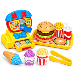 Kit Lanchonete Brinquedo 10 Peças Caixa Registradora Comidinha Hambúrguer Sorvete Batata Bandeja Menina Kizumba