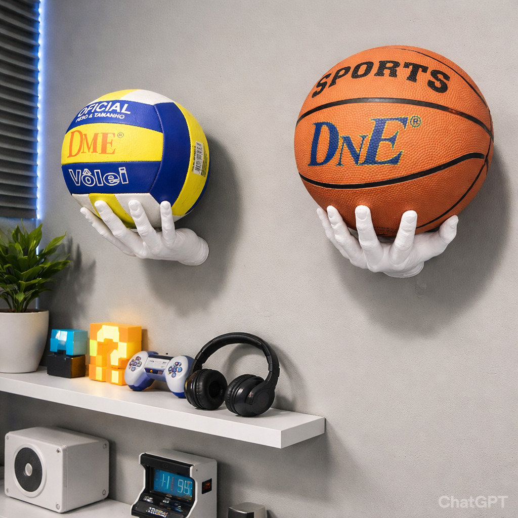 Suporte de Parede para Bola de Basquete | Expositor Decorativo para Quarto, Escritório e Ambiente Esportivo