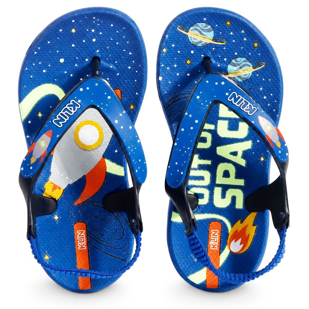 Chinelo Infantil Masculino Klin Acqua Print Space Azul com Elástico de Segurança
