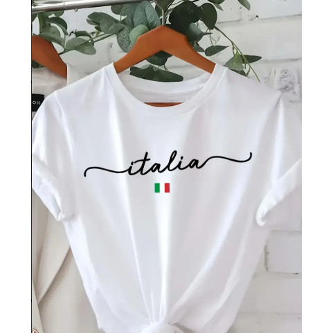 Camiseta Itália Feminina Estampada Bandeira Italiana T-Shirt Casual Moderna Confortável Estilosa Moda Feminina