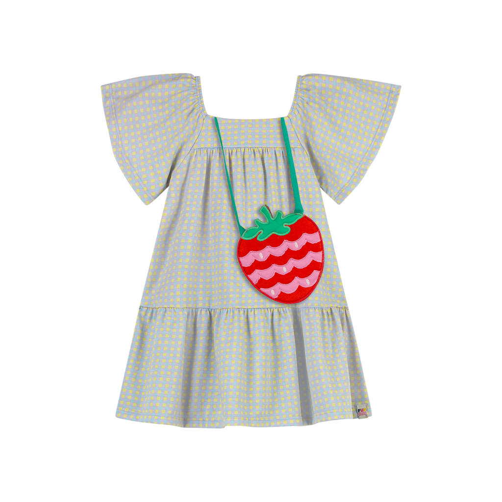 Vestido Infantil Menina Xadrez Com Bolsa Elian Azul