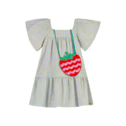 Vestido Infantil Menina Xadrez Com Bolsa Elian Azul