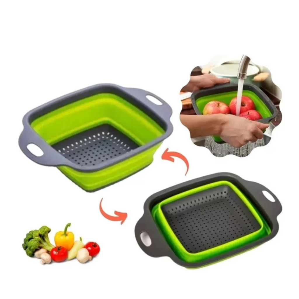 Kit 02 Escorredores De Silicone Dobrável Redondo Retrátil Macarrão Legumes Verduras Frutas Massas
