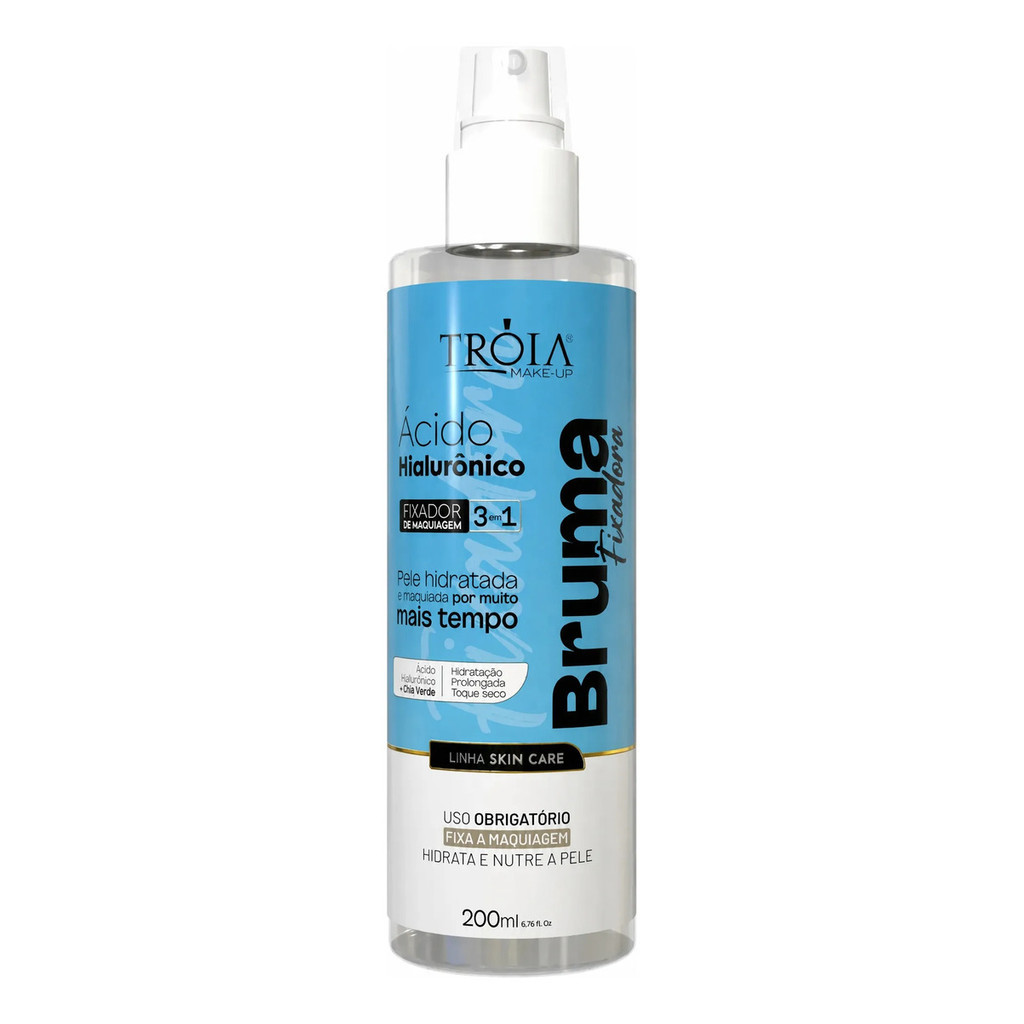 Bruma Fixadora 3 em 1 Ácido Hialurônico  200ml - Fixador de Maquiagem - Tróia Make Up