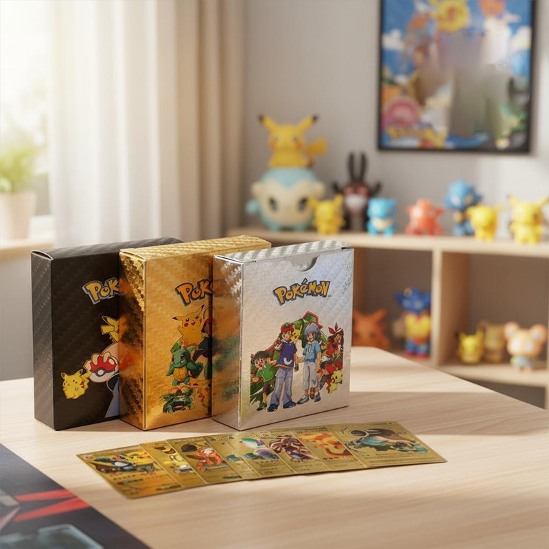 55 Cartas Pokémon em Metal Dourado Vmax GX - Charizard Pikachu Colecionáveis Raros para Treinadores AUHF