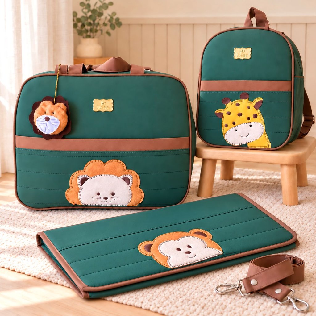 Kit Bolsas de Bebê Maternidade 3 Peças Família Bichinhos