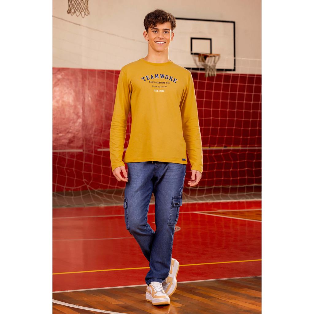 Calça Cargo Jeans Juvenil Menino Beats Azul
