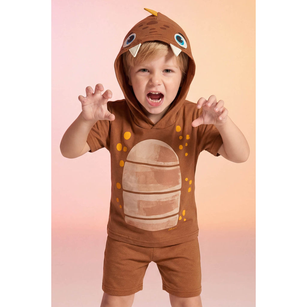 Conjunto Infantil Menino Fantasia Dino Elian Marrom
