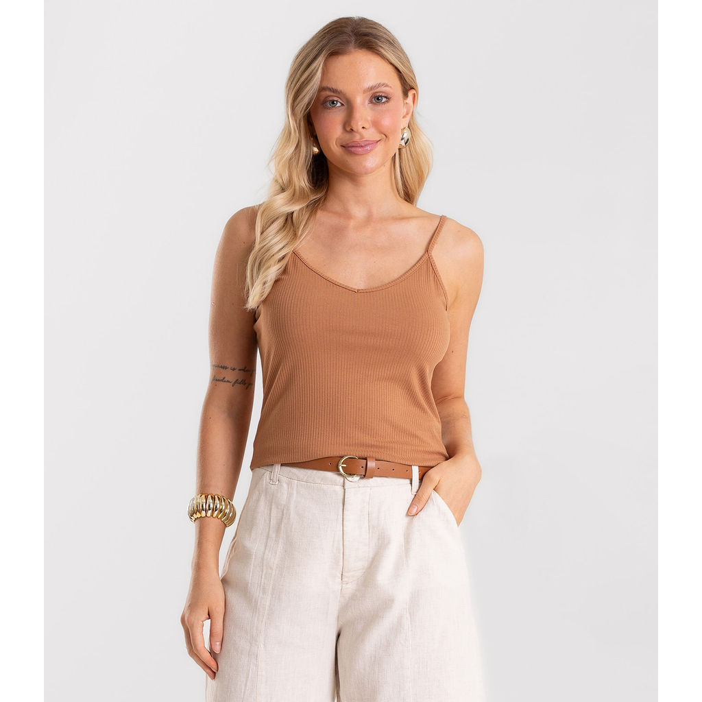 Blusa De Alça Feminina Canelada Rovitex Marrom