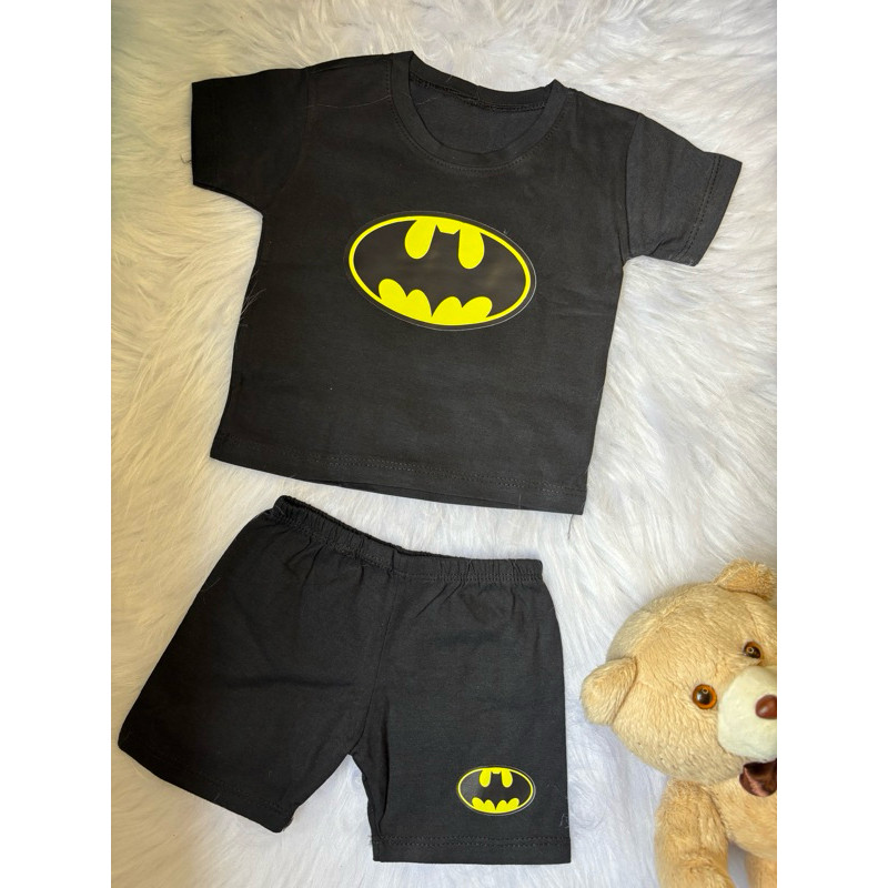 Conjunto Preto Bebê Menino Batman Camiseta + Shorts Roupa Infantil Personagem Masculino