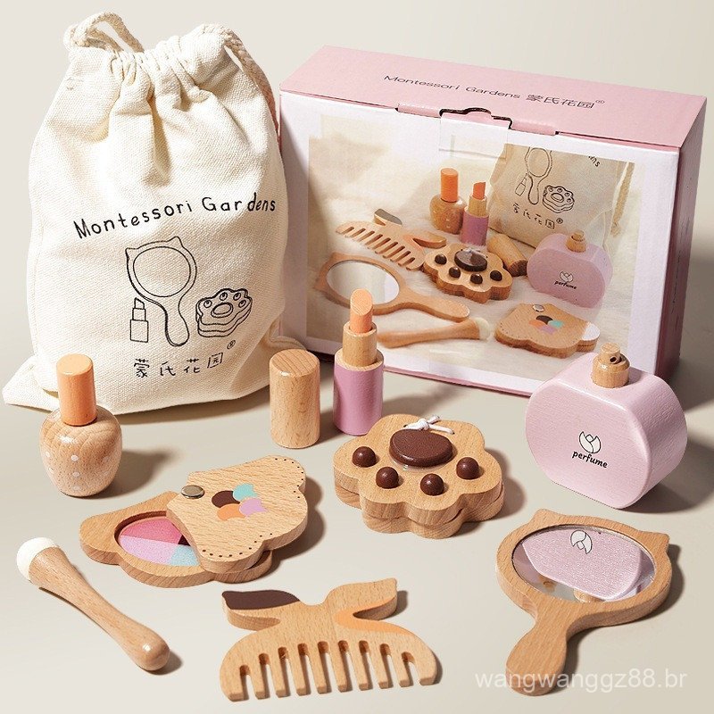 Conjunto de Maquiagem de Brinquedo de Madeira para Meninas - Conjunto de Brincadeira de Faz de Conta, Aprendizagem Educa