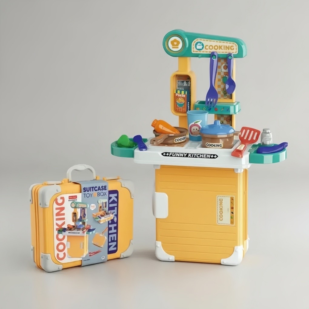 Kit Cozinha Infantil Maleta 2 em 1 | Fogão Pia Panelinhas e Utensílios | Cozinha de Brinquedo Portátil com Acessórios