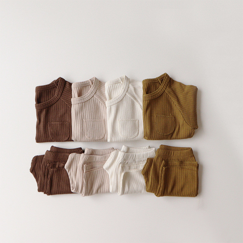 Versão coreana roupas infantis pijamas infantis conjunto meninos meninas roupas para casa confortável listrado bebê roup