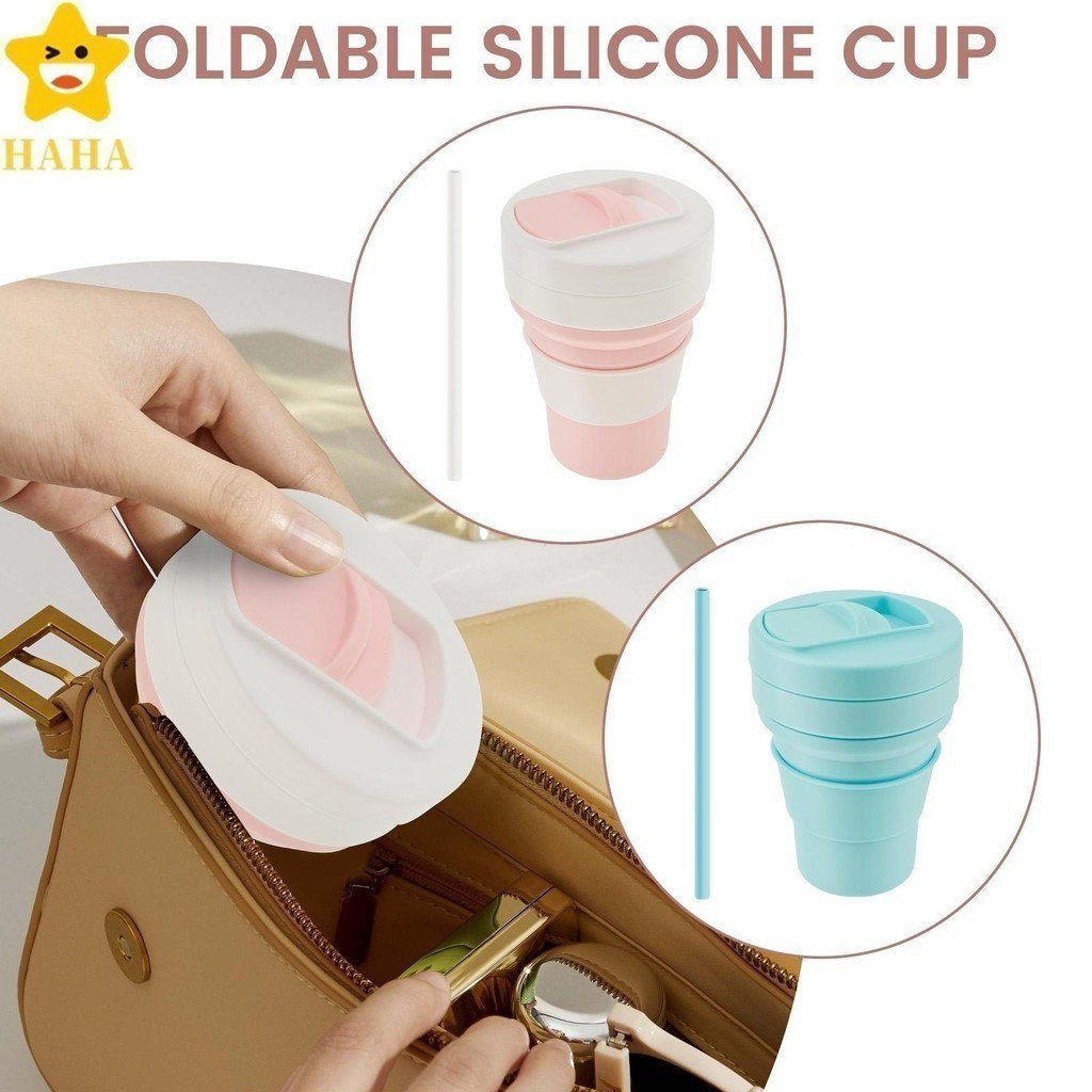 Copo De Palha De Silicone Resistente Ao Calor Caneca De Acampamento Dobrável Café À Prova De Vazamento Para Escritório E