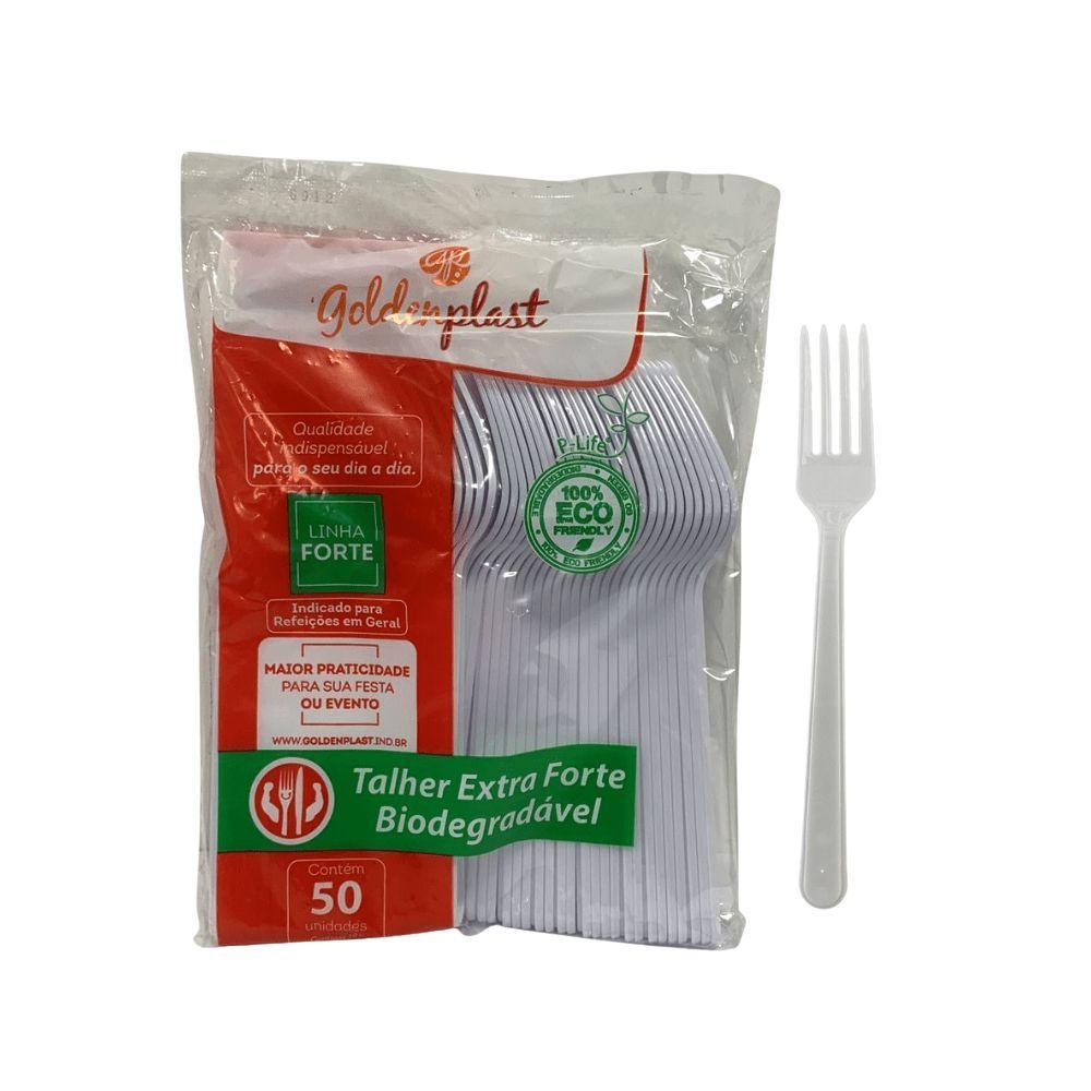 Garfo para Refeição 17,5cm Branco Reforçado Biodegradável Goldenplast com 50 unidades