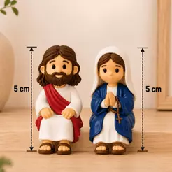 Mini Maria e Jesus Sentados 5cm Enfeite Decorativo para Mesa Monitor Nicho