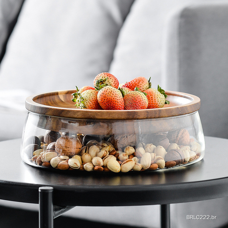 Acácia japonês porca prato de frutas bacia doces prato frutas moderno sala estar mesa café vidro duplo caixa armazenamen