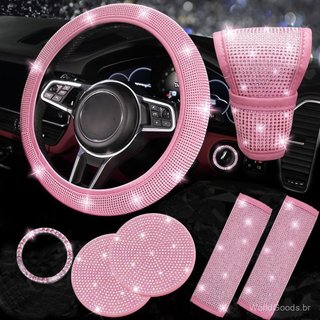 Capa de volante de carro com diamantes, conjunto de 7 peças de acessórios decorativos com strass brilhantes, capa para c