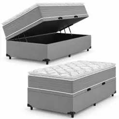Cama Box Baú Solteiro Molas Ensacadas Pillow Top 88x188x66cm Martino Cinza Umaflex