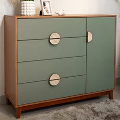 Cômoda com Sapateira 4 Gavetas e 1 Porta MDF Marrom/Cinamomo/Sálvia Cinamomo/Sálvia