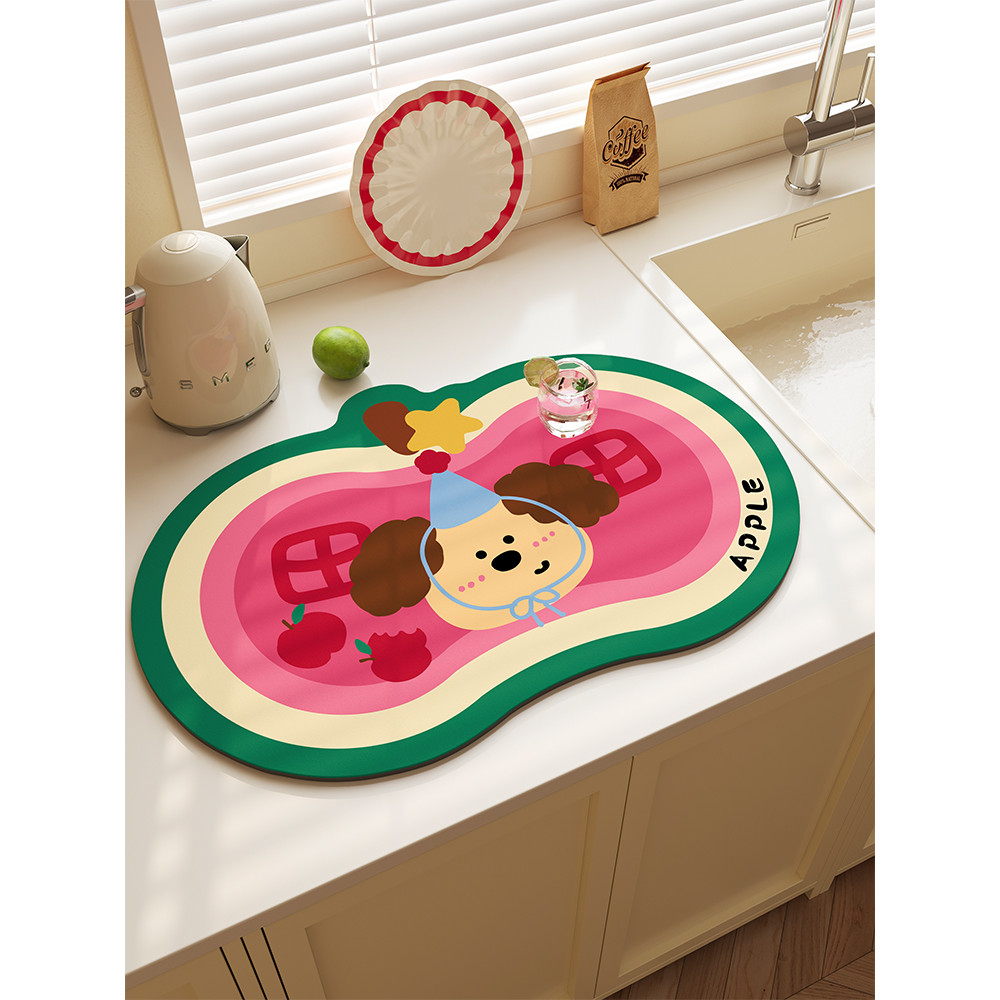 Almofada de drenagem de bancada de cozinha, almofada absorvente de lama de diatomáceas, antiderrapante, secagem rápida, 
