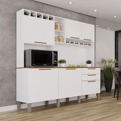 Armário de Cozinha 6 Portas 2 Gavetas New Topázio Branco Branco/Cinamomo