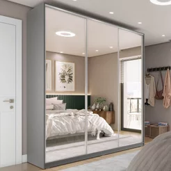 Guarda-Roupa Casal 100% MDF BP com 3 Portas Espelho Zermatt Cinza Urbi