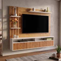 Painel para TV até 65 Polegadas MDF 180,5CMX149CM 1 Porta Provence Viero Bege Mel/Off White