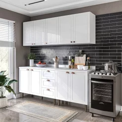 Cozinha Pérola com Tampo 4 Peças Aéreos com 5 Portas, Balcão 2 Gavetas 3 Portas e Balcão 2 Portas Yescasa Branco