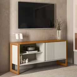 Rack para TV até 55 Polegadas MDF 141cm Gold Branco