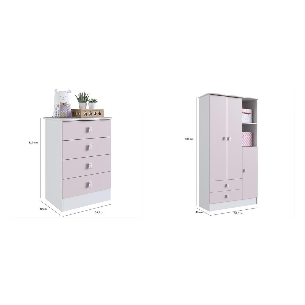 Quarto de Bebê Completo com Guarda-Roupa e Cômoda Arco-Íris Rosa/Branco Rosa · foto 2