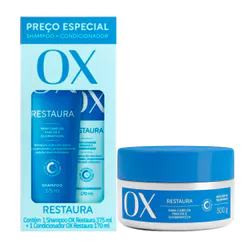 Kit Ox Shampoo 375ml e Condicionador Restaura 170ml Mais Máscara Ox Restaura 300g