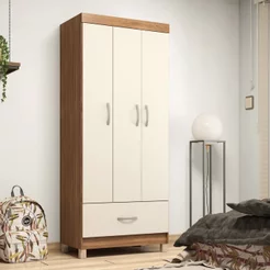 Guarda Roupa Solteiro 3 Portas 1 Gaveta Prince Bege/Amendola Touch/Off White