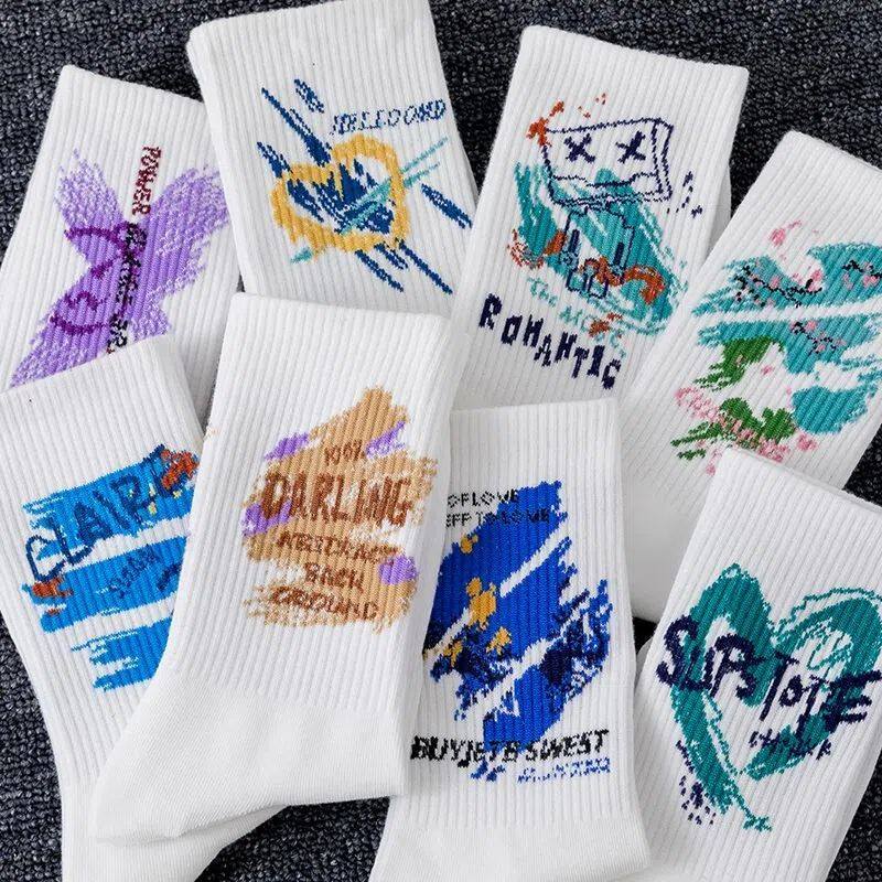 Nara Graffiti meias masculinas primavera verão esportes meias de basquete ins na moda All-Match tubo médio estudante lon