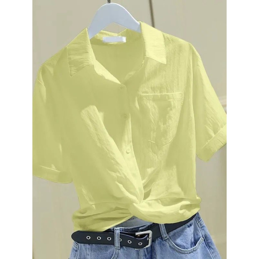 Verão feminino camisa de manga curta curto solto versão coreana atada camisa branca simples All-Match moda camisa