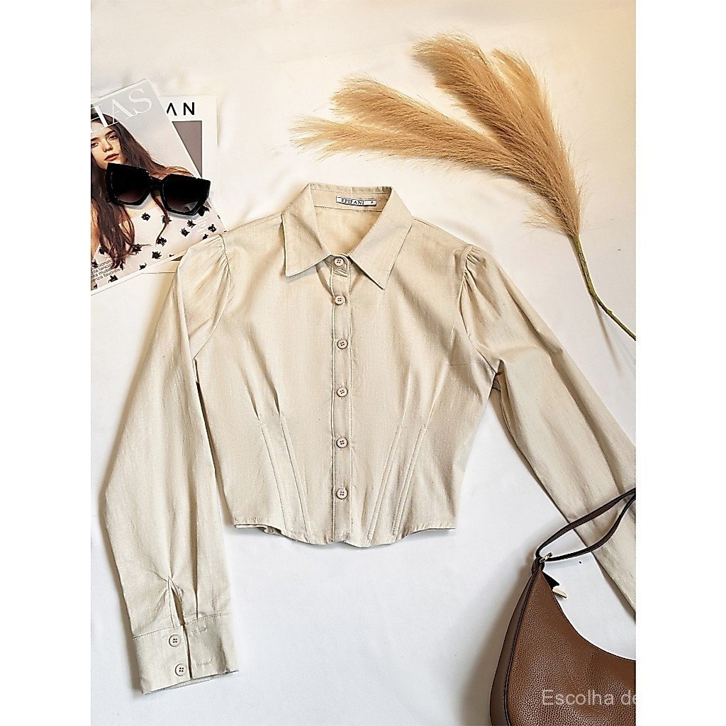 Camisa de Manga Longa com Elastano, Blusas Corset Elegantes com Cintura Ajustada, Camisa Sereia Branca 36-42, Camisa Soc