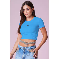 Cropped Feminino Slik de Estrela Planet Girls Azul Médio