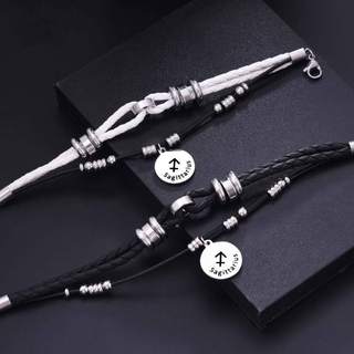 Pulseira trançada dominadora doze constelações casal aço inoxidável corda de couro pulseira masculina versão coreana na 