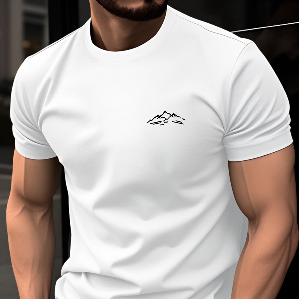 Camiseta Básica Masculina Camisa T-shirt Estampa Pequena no Peito Minimalista Casual Branca Unissex 100% Algodão