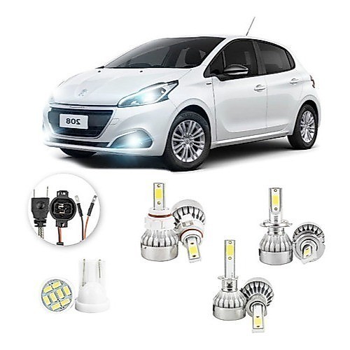 Lâmpadas Ultra Led Peugeot 208 20000lm Alto Baixo e Milha + Pingo Led