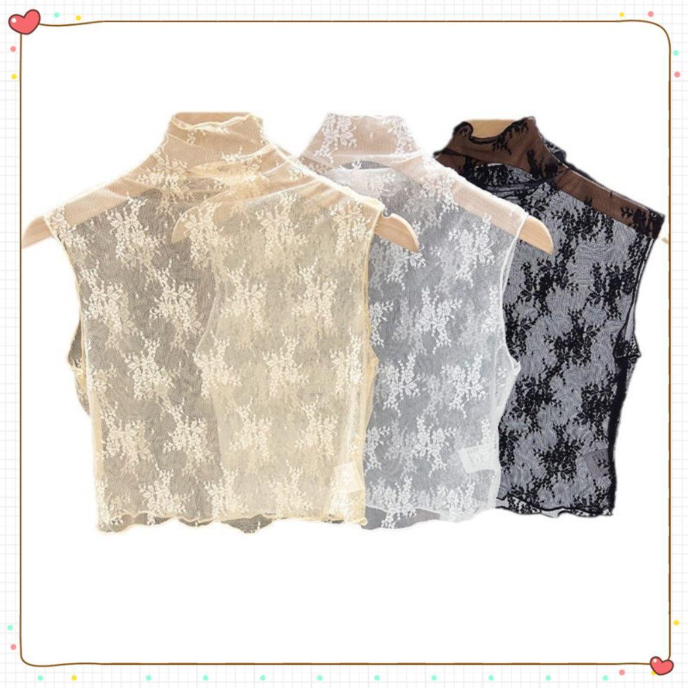 Gola Falsa , Renda Floral Branca Preta Blusa Fina Casual De Gaze Camisa Removível Feminina
